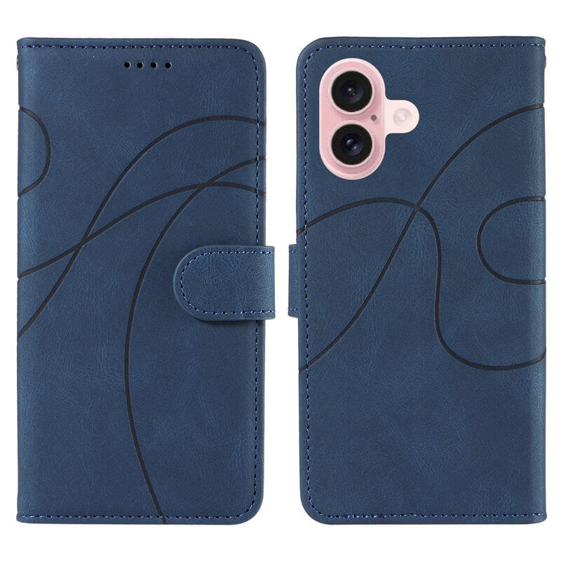 For iPhone 16 Imprinted Line Wallet Magnetic Kickstand Case