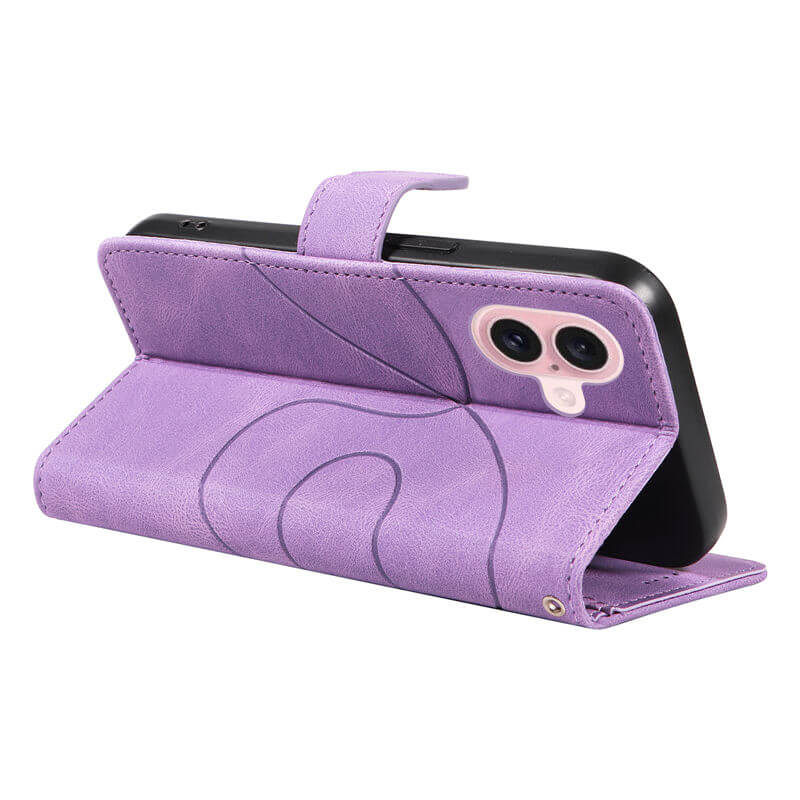 For iPhone 16 Imprinted Line Wallet Magnetic Kickstand Case