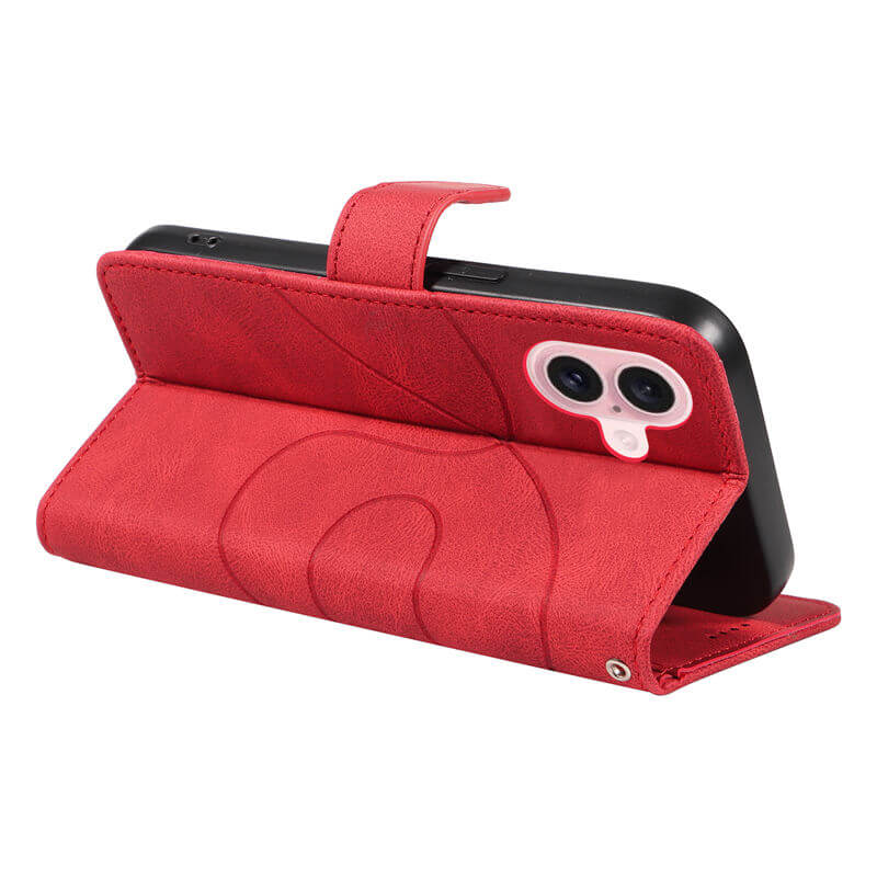 For iPhone 16 Imprinted Line Wallet Magnetic Kickstand Case