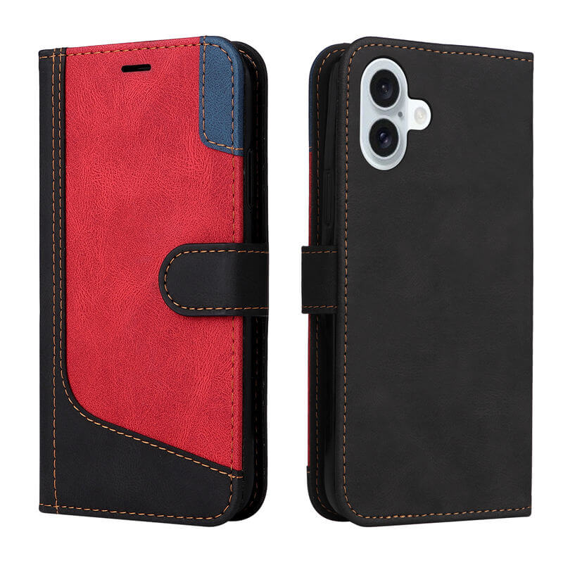 For iPhone 16 Plus Three-Color Splicing Wallet Kickstand Case