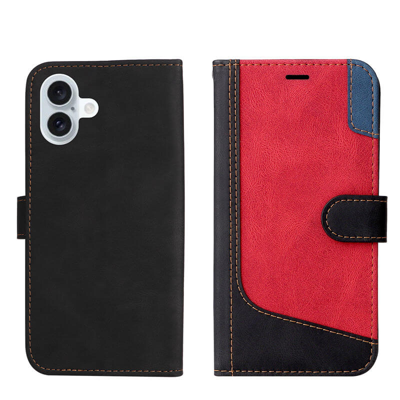 For iPhone 16 Plus Three-Color Splicing Wallet Kickstand Case