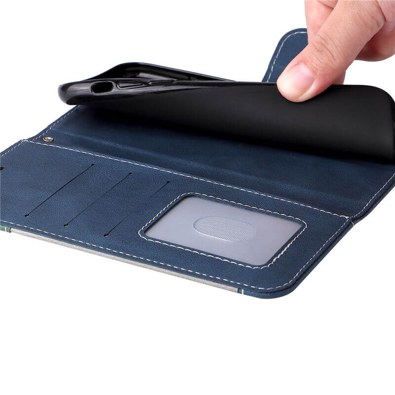 For iPhone 16 Plus Three-Color Splicing Wallet Kickstand Case