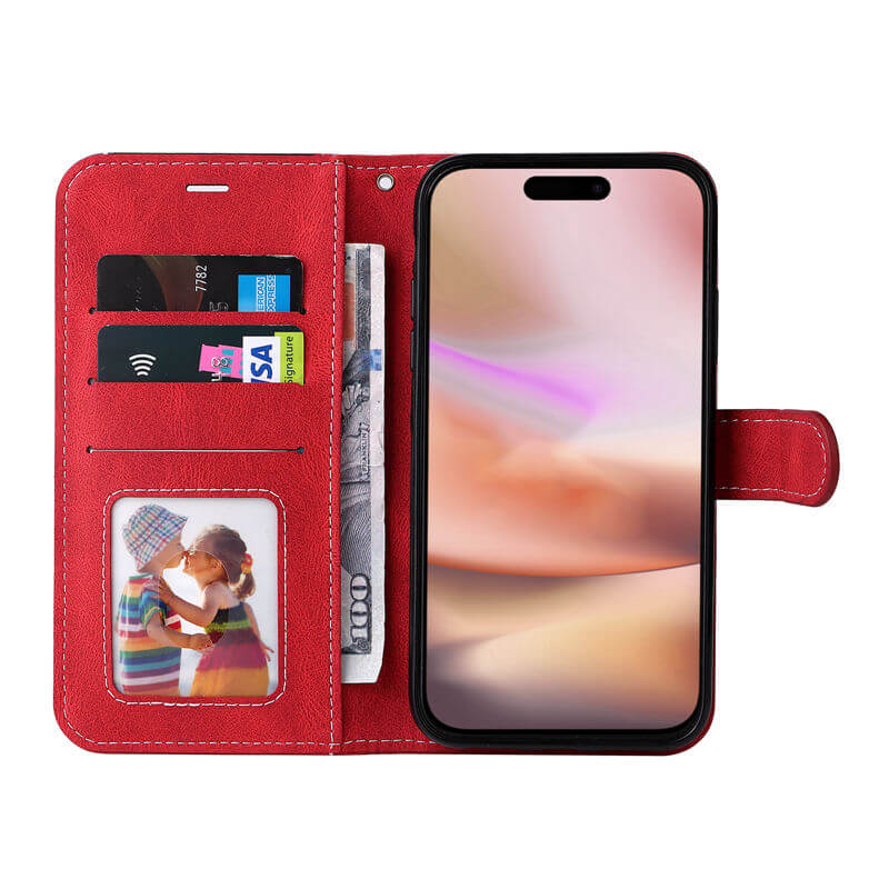 For iPhone 16 Plus Three-Color Splicing Wallet Kickstand Case