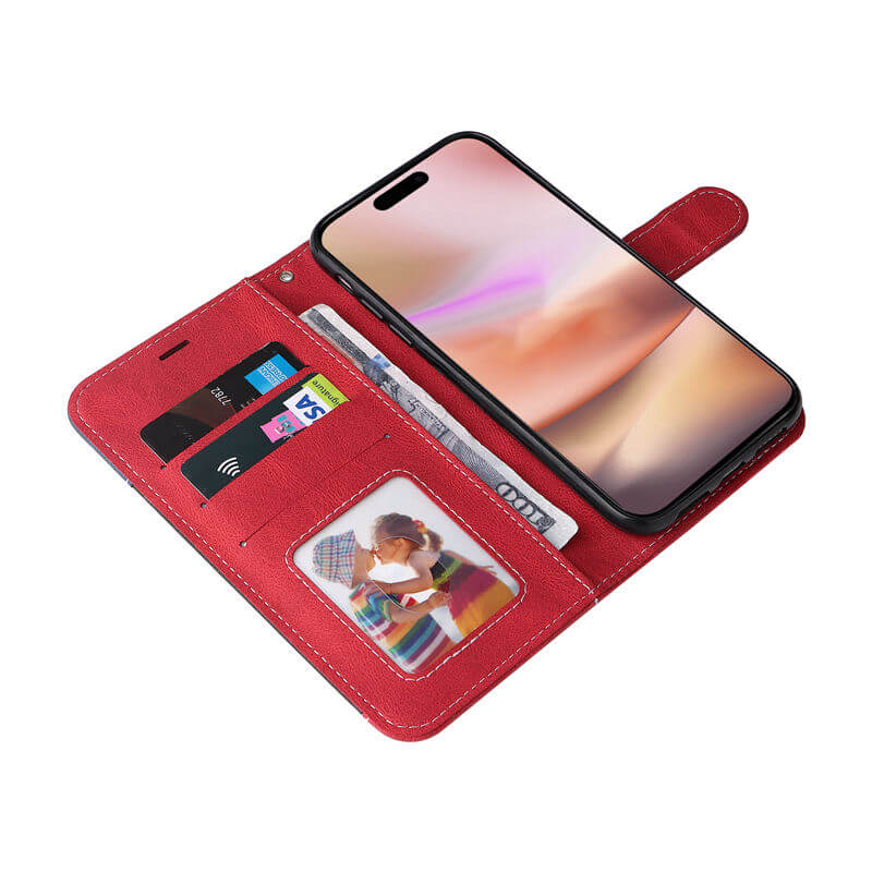 For iPhone 16 Plus Three-Color Splicing Wallet Kickstand Case