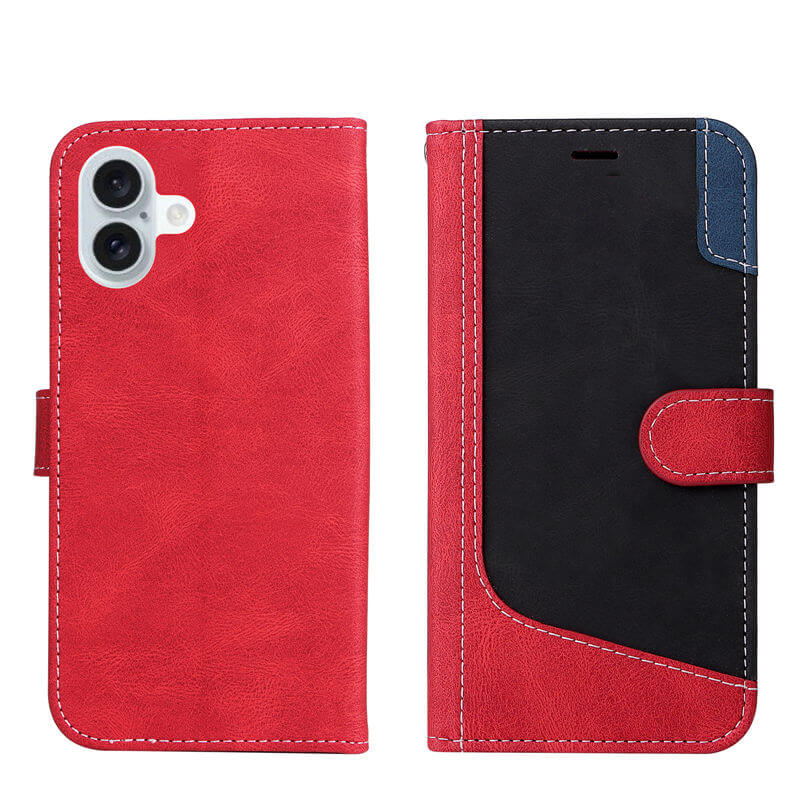 For iPhone 16 Plus Three-Color Splicing Wallet Kickstand Case