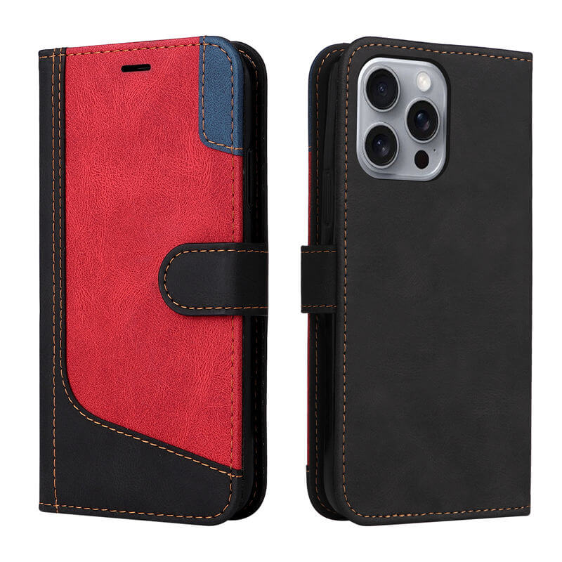 For iPhone 16 Pro Max Three-Color Splicing Wallet Kickstand Case