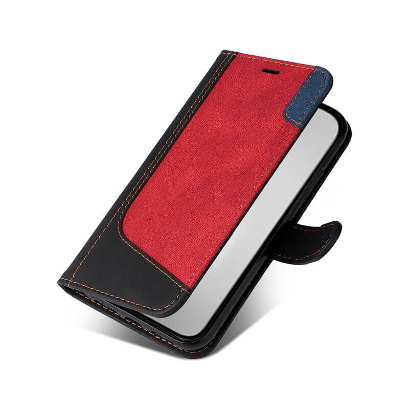 For iPhone 16 Pro Max Three-Color Splicing Wallet Kickstand Case