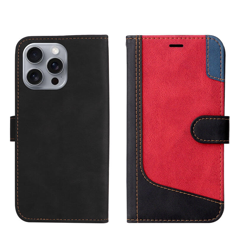 For iPhone 16 Pro Max Three-Color Splicing Wallet Kickstand Case