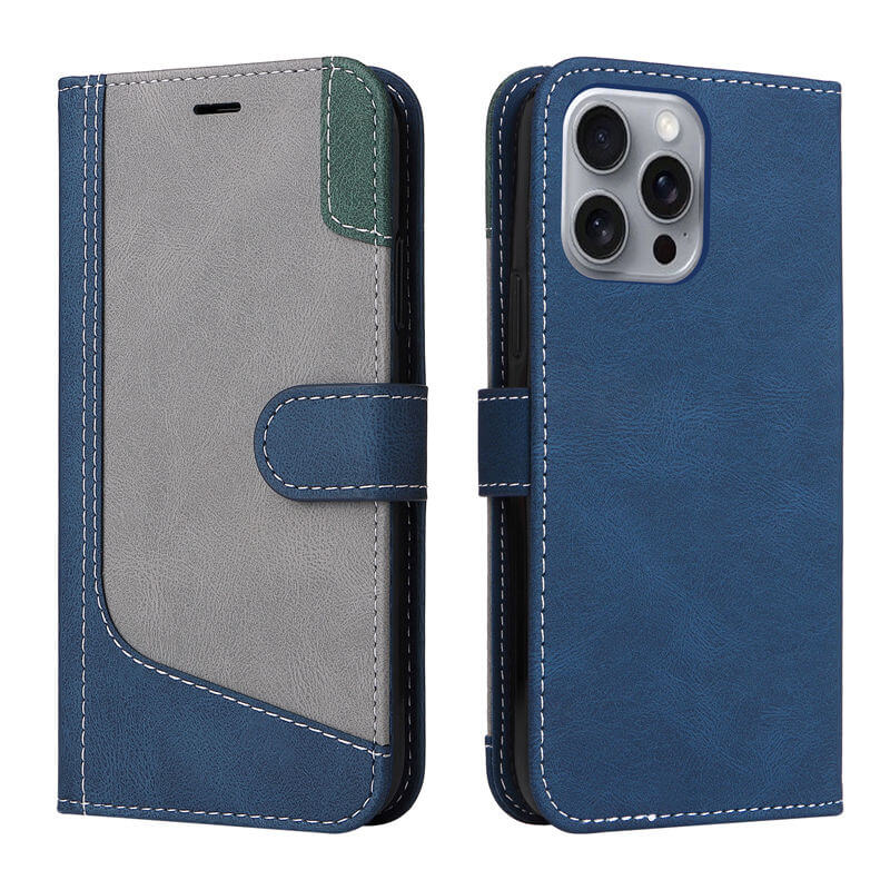 For iPhone 16 Pro Max Three-Color Splicing Wallet Kickstand Case