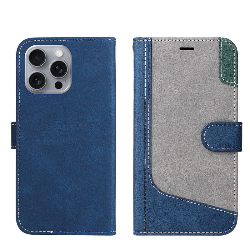 For iPhone 16 Pro Max Three-Color Splicing Wallet Kickstand Case