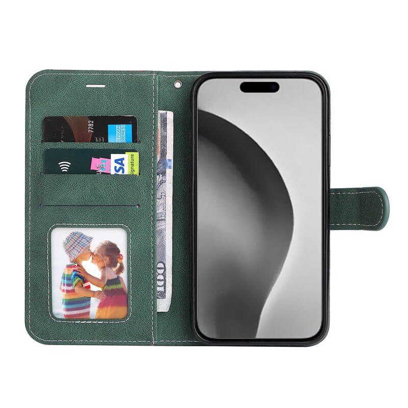 For iPhone 16 Pro Max Three-Color Splicing Wallet Kickstand Case