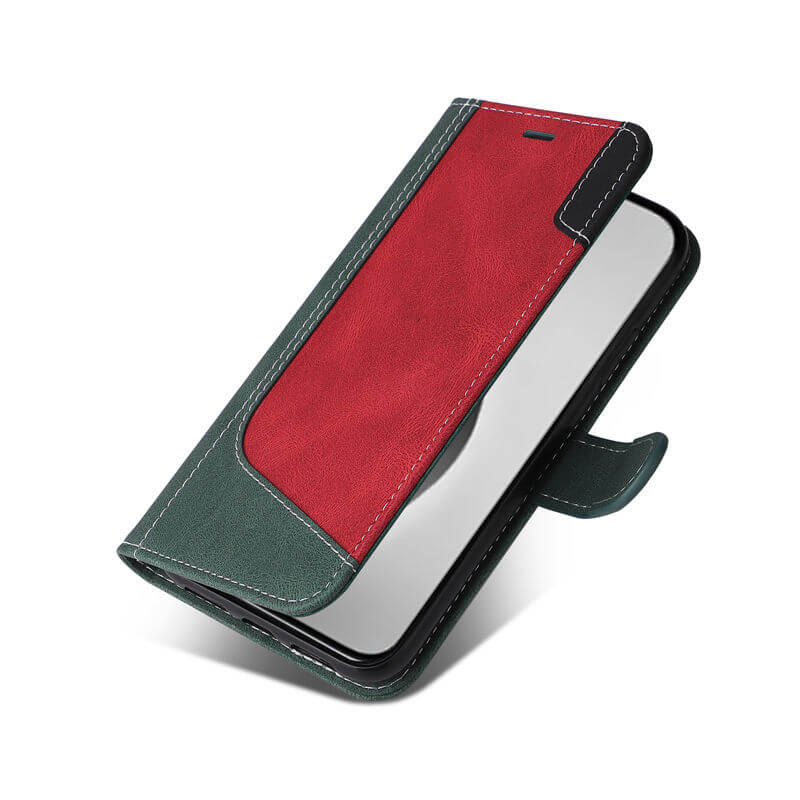 For iPhone 16 Pro Max Three-Color Splicing Wallet Kickstand Case