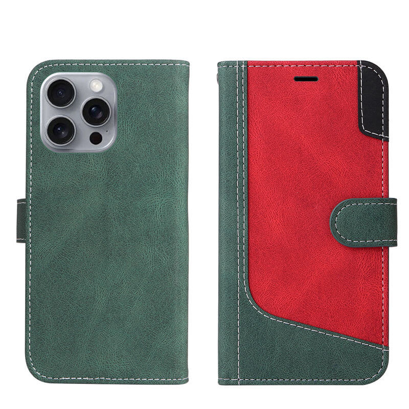 For iPhone 16 Pro Max Three-Color Splicing Wallet Kickstand Case