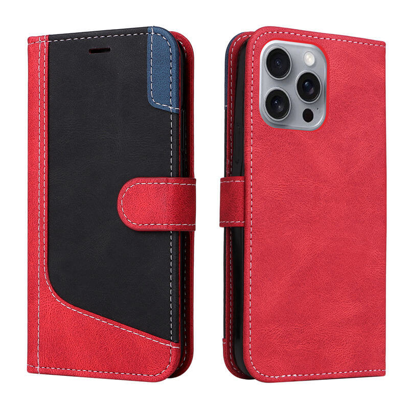 For iPhone 16 Pro Max Three-Color Splicing Wallet Kickstand Case