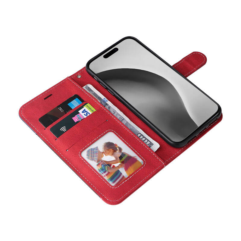 For iPhone 16 Pro Max Three-Color Splicing Wallet Kickstand Case