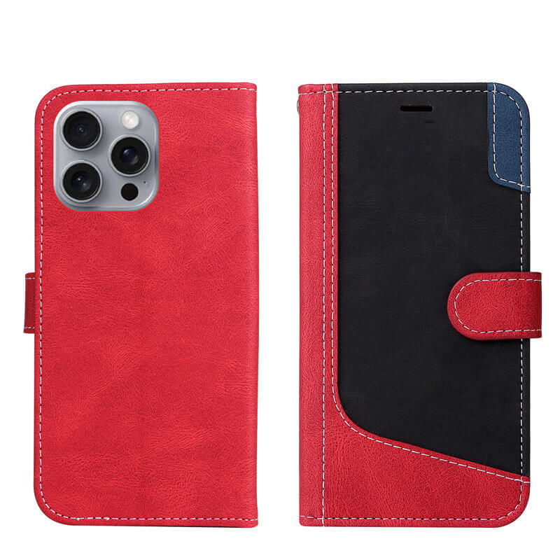 For iPhone 16 Pro Max Three-Color Splicing Wallet Kickstand Case