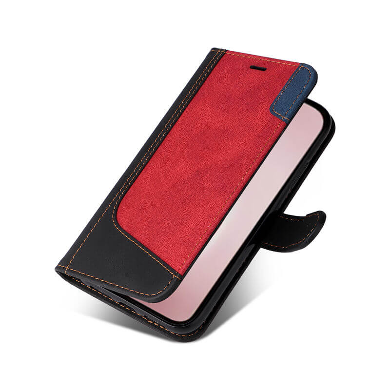 For iPhone 16 Pro Three-Color Splicing Wallet Kickstand Case