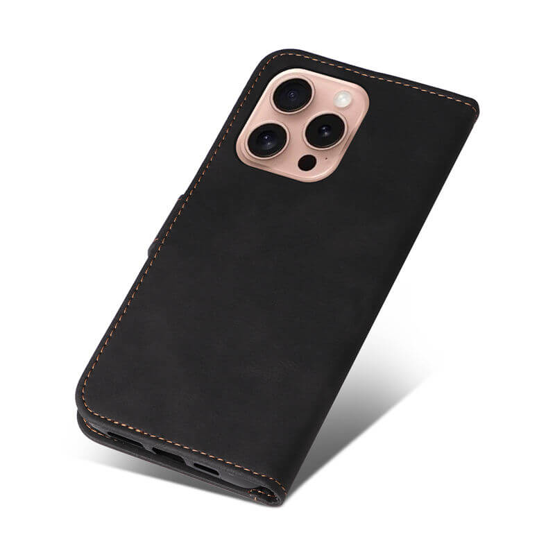 For iPhone 16 Pro Three-Color Splicing Wallet Kickstand Case