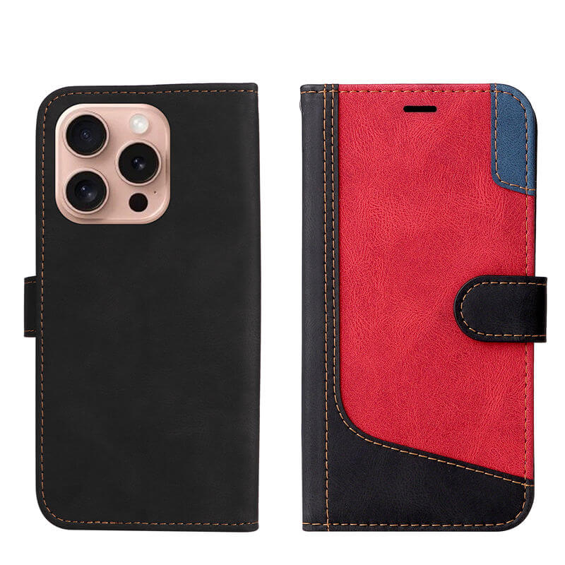 For iPhone 16 Pro Three-Color Splicing Wallet Kickstand Case