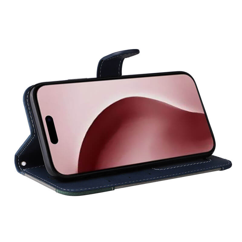 For iPhone 16 Pro Three-Color Splicing Wallet Kickstand Case