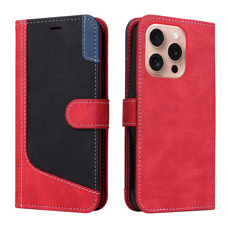 For iPhone 16 Pro Three-Color Splicing Wallet Kickstand Case