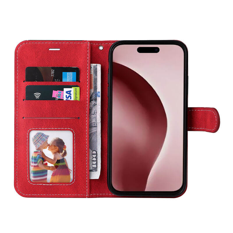 For iPhone 16 Pro Three-Color Splicing Wallet Kickstand Case