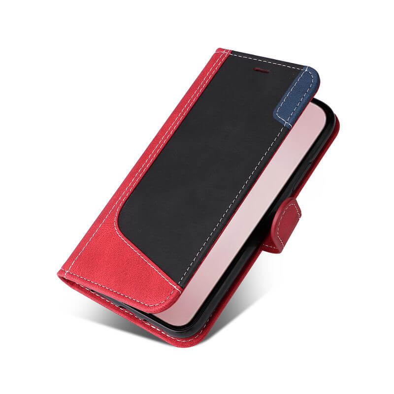 For iPhone 16 Pro Three-Color Splicing Wallet Kickstand Case