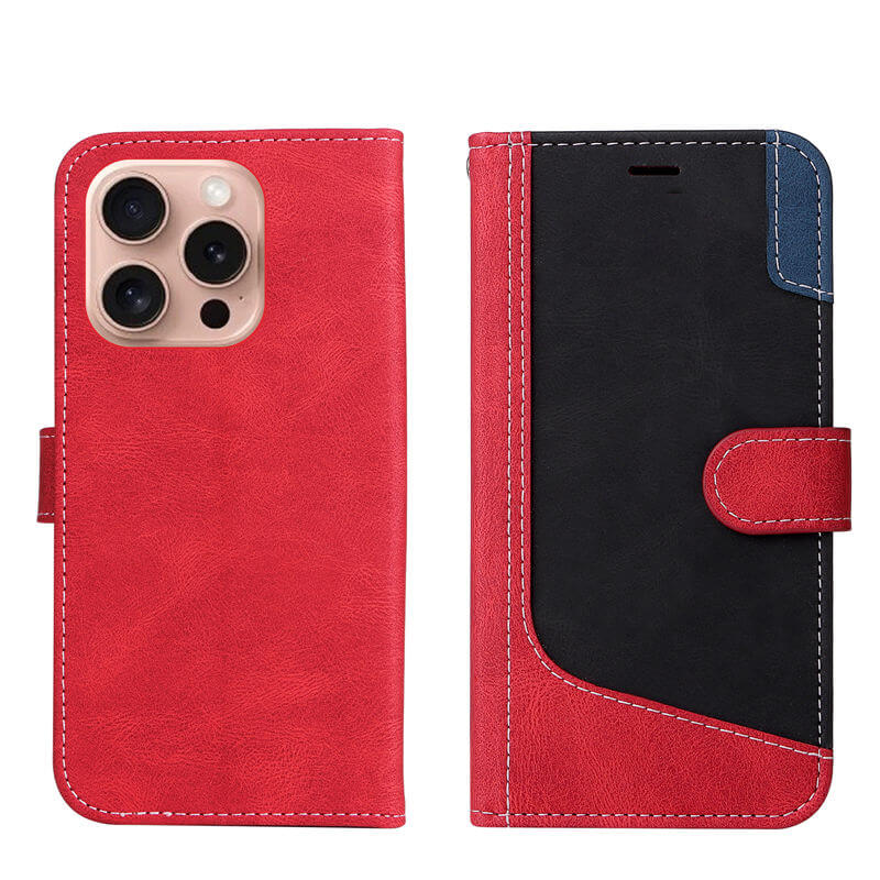 For iPhone 16 Pro Three-Color Splicing Wallet Kickstand Case