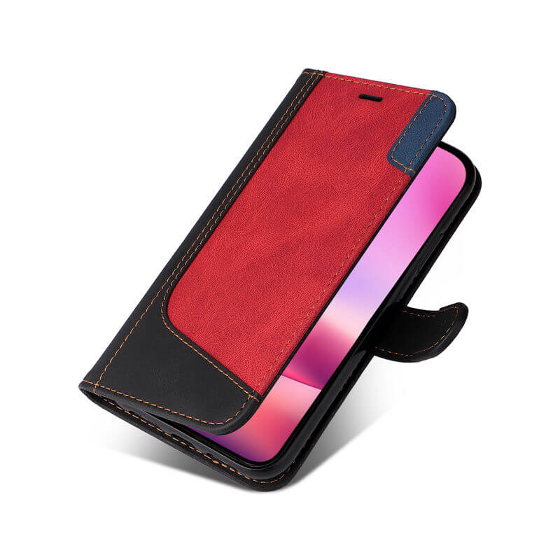 For iPhone 16 Three-Color Splicing Wallet Kickstand Case