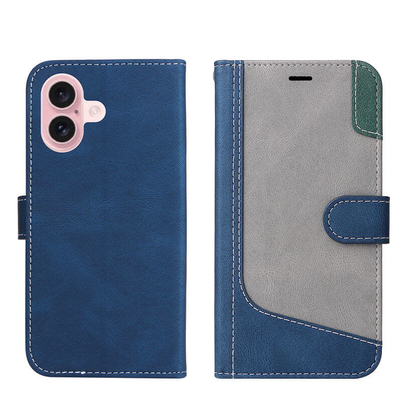 For iPhone 16 Three-Color Splicing Wallet Kickstand Case