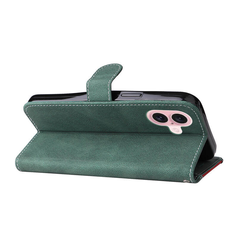 For iPhone 16 Three-Color Splicing Wallet Kickstand Case