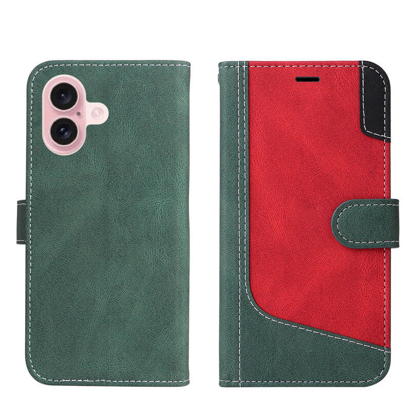 For iPhone 16 Three-Color Splicing Wallet Kickstand Case