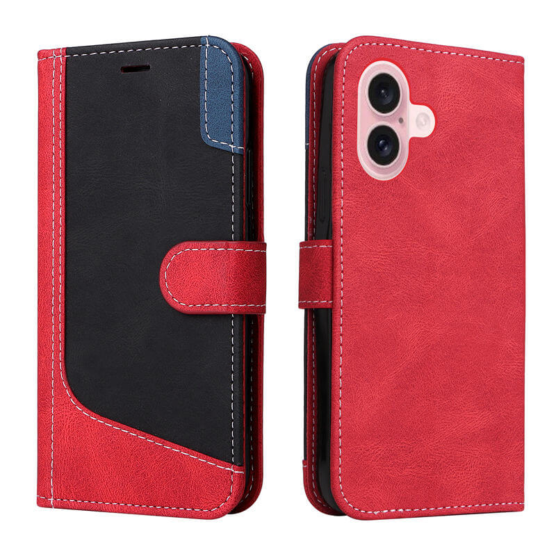 For iPhone 16 Three-Color Splicing Wallet Kickstand Case