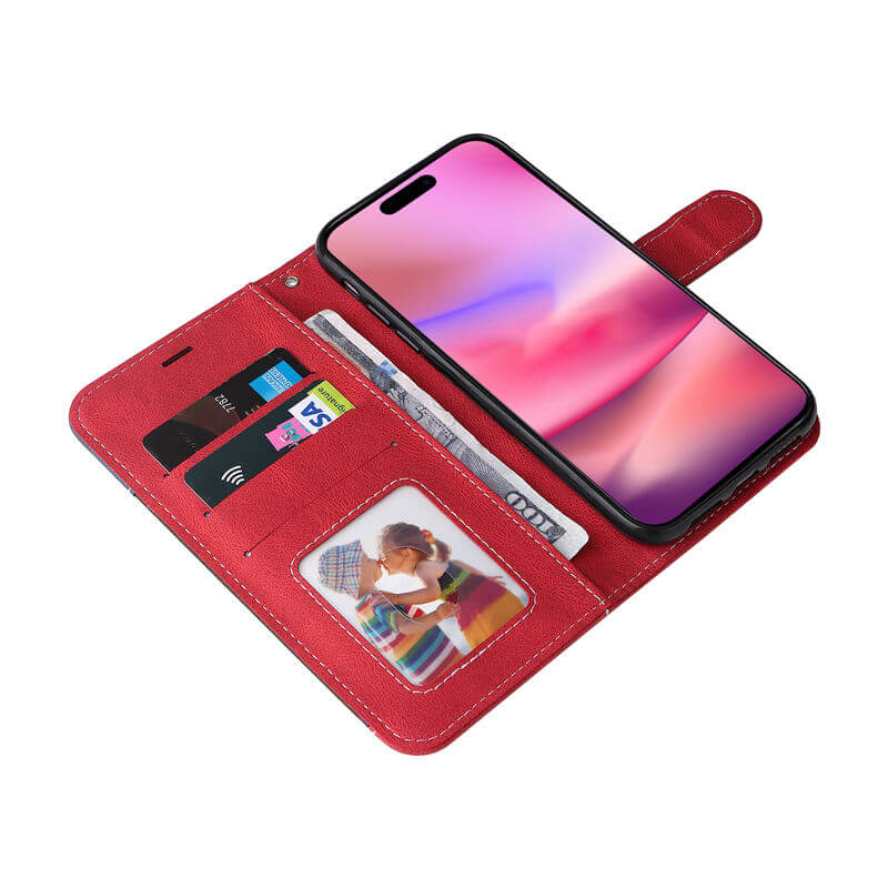 For iPhone 16 Three-Color Splicing Wallet Kickstand Case