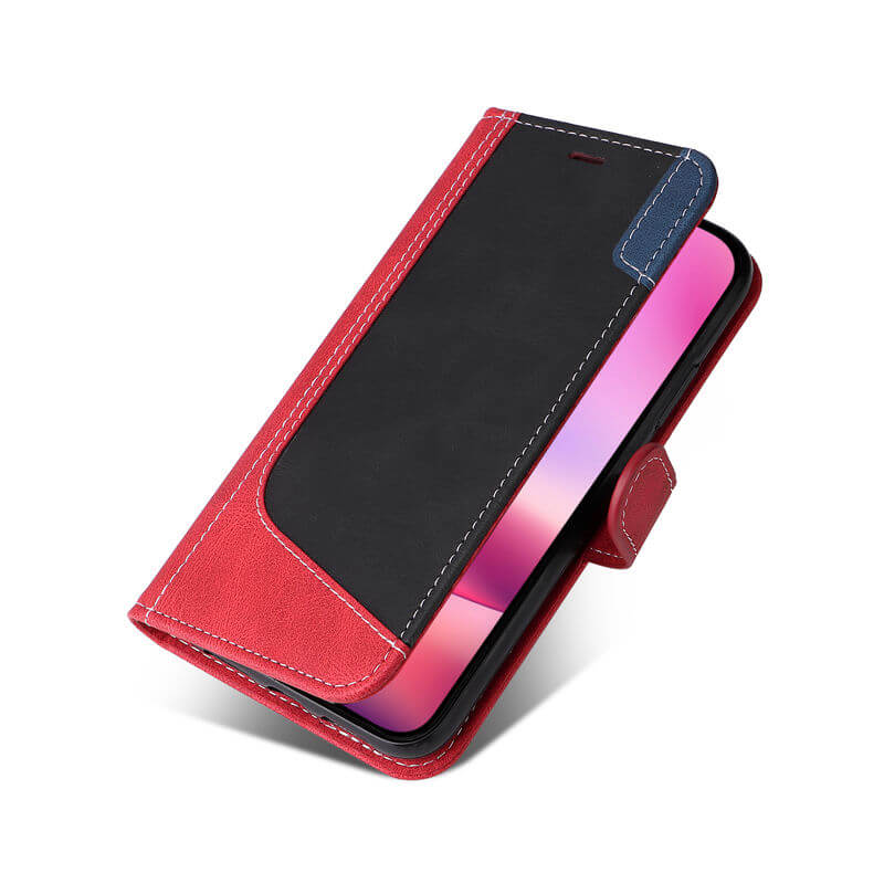 For iPhone 16 Three-Color Splicing Wallet Kickstand Case