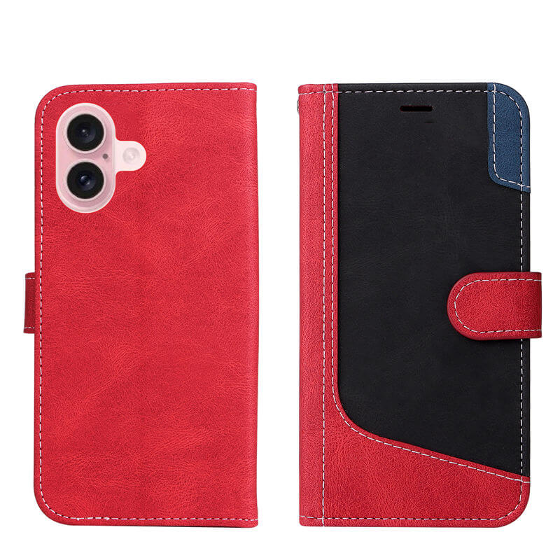 For iPhone 16 Three-Color Splicing Wallet Kickstand Case