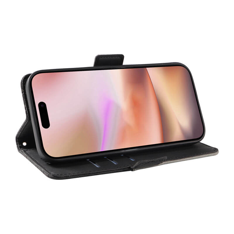 For iPhone 16 Plus Color Splicing Wallet Kickstand Magnetic Case