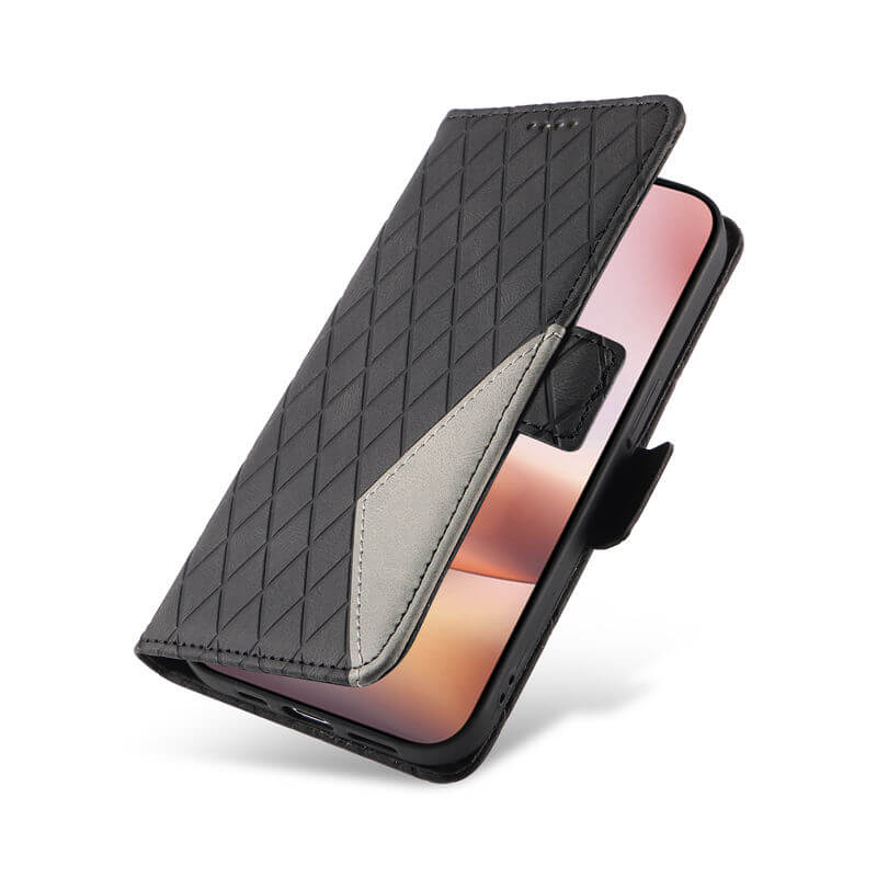 For iPhone 16 Plus Color Splicing Wallet Kickstand Magnetic Case