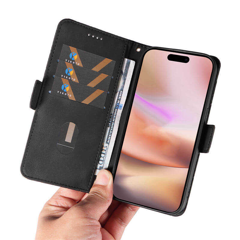 For iPhone 16 Plus Color Splicing Wallet Kickstand Magnetic Case