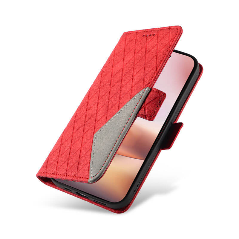 For iPhone 16 Plus Color Splicing Wallet Kickstand Magnetic Case