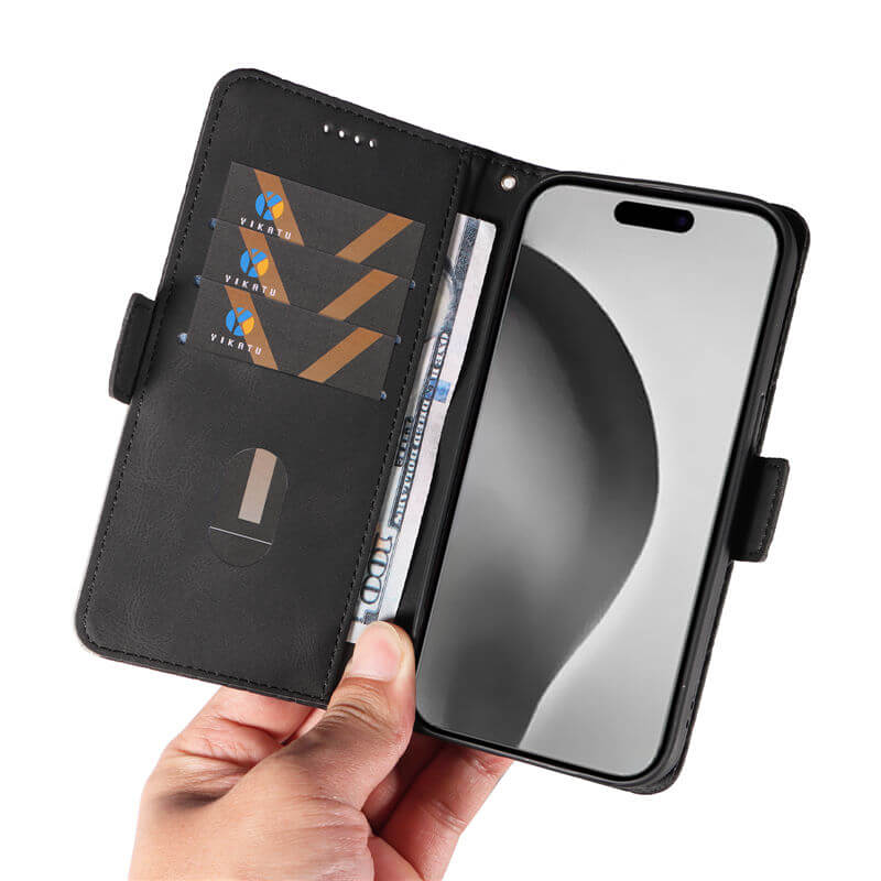 For iPhone 16 Pro Max Color Splicing Wallet Kickstand Magnetic Case