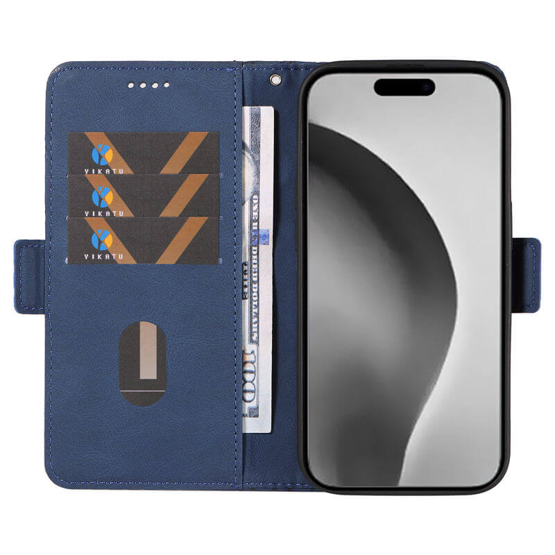 For iPhone 16 Pro Max Color Splicing Wallet Kickstand Magnetic Case