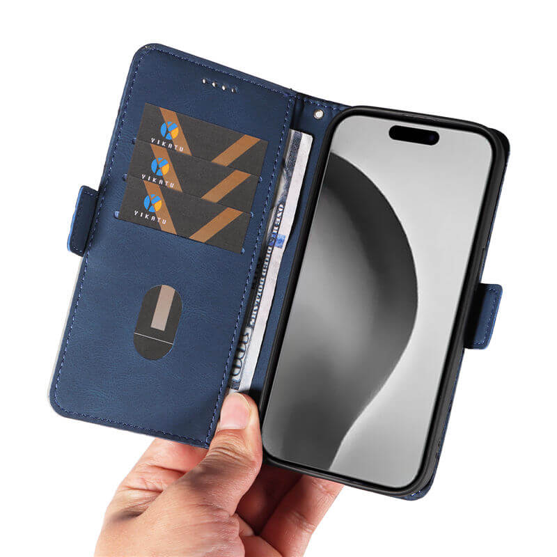 For iPhone 16 Pro Max Color Splicing Wallet Kickstand Magnetic Case