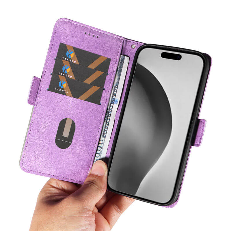 For iPhone 16 Pro Max Color Splicing Wallet Kickstand Magnetic Case