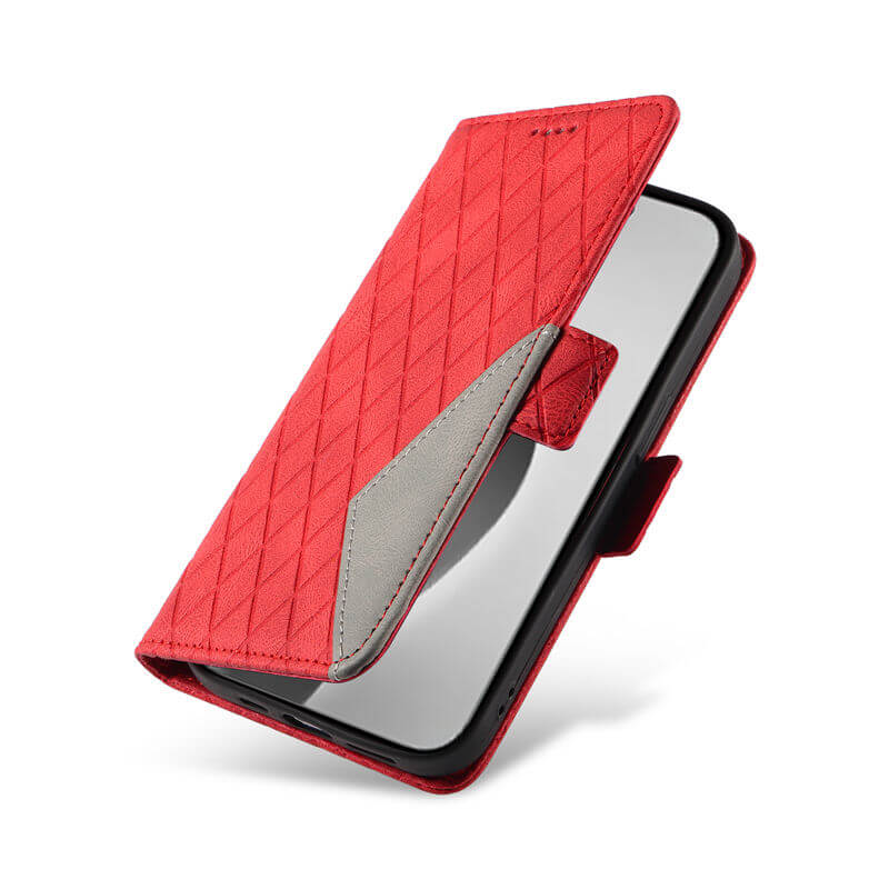 For iPhone 16 Pro Max Color Splicing Wallet Kickstand Magnetic Case