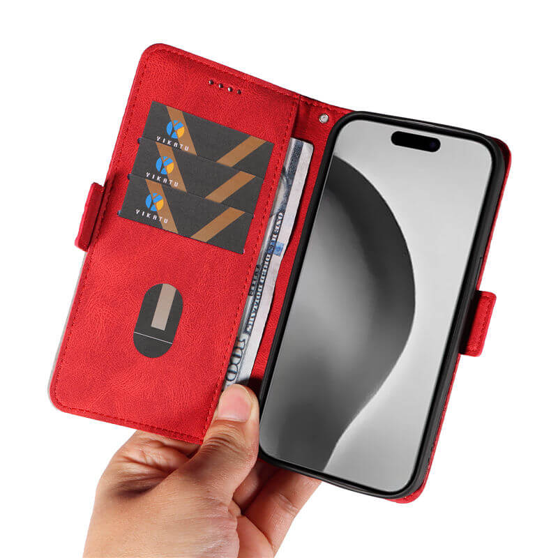 For iPhone 16 Pro Max Color Splicing Wallet Kickstand Magnetic Case