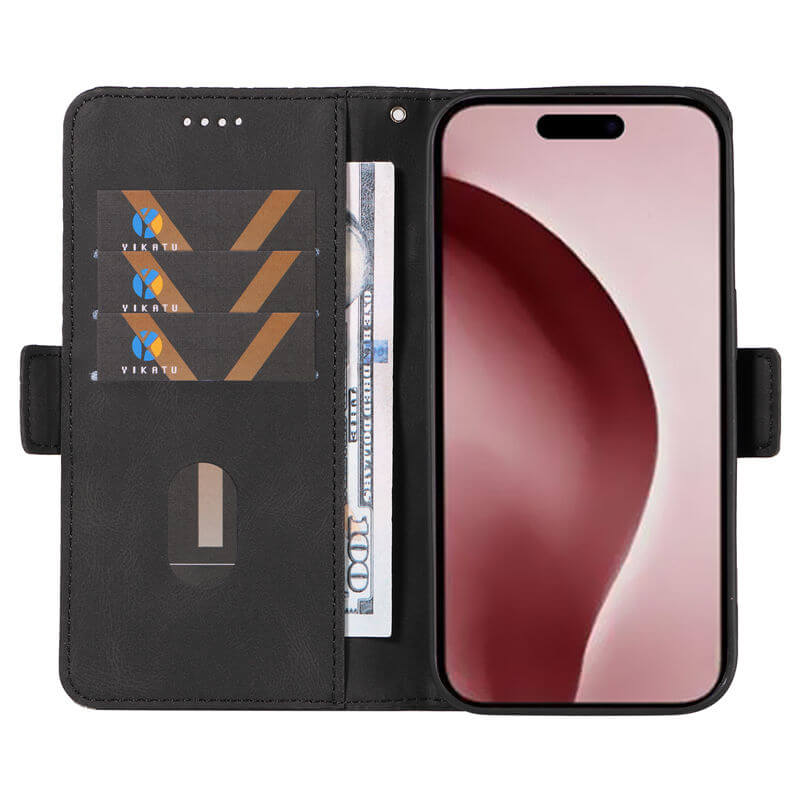 For iPhone 16 Pro Color Splicing Wallet Kickstand Magnetic Case