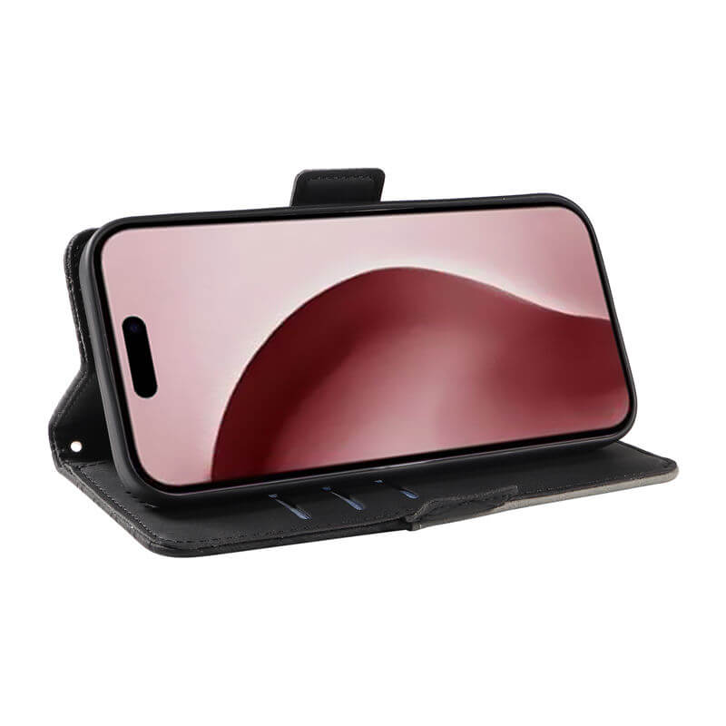 For iPhone 16 Pro Color Splicing Wallet Kickstand Magnetic Case