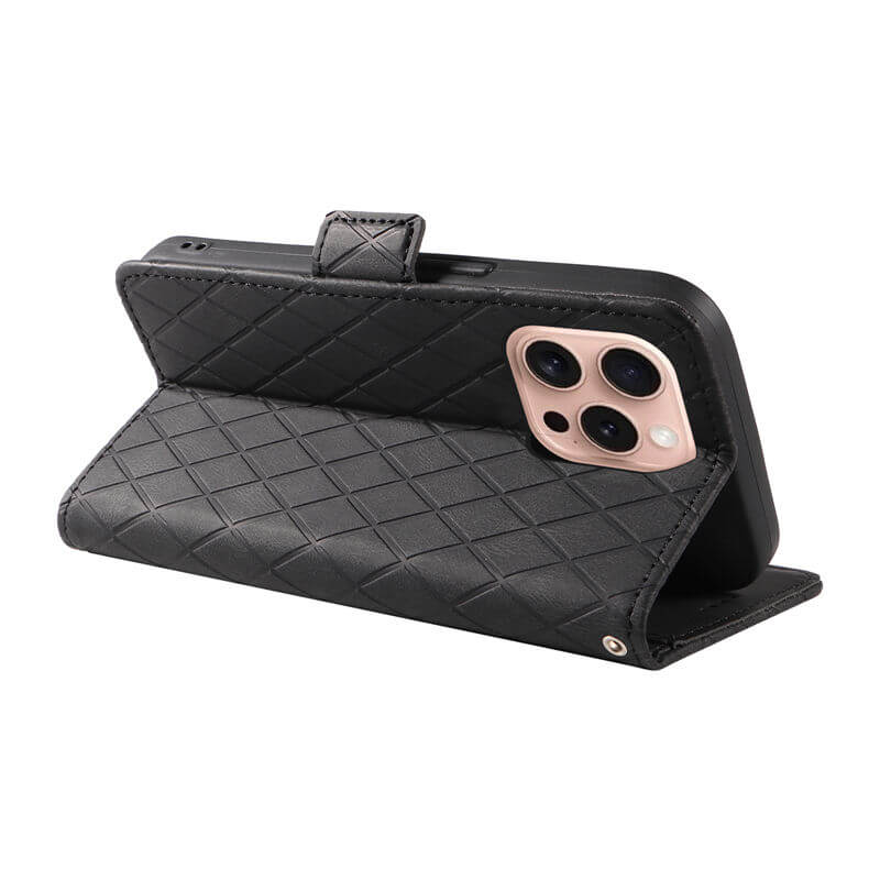 For iPhone 16 Pro Color Splicing Wallet Kickstand Magnetic Case