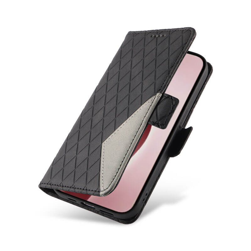 For iPhone 16 Pro Color Splicing Wallet Kickstand Magnetic Case